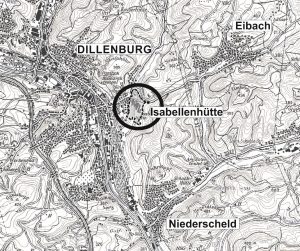 Plankarte Lage der Isabellenhütte im Stadtgebiet im JPG-Format.